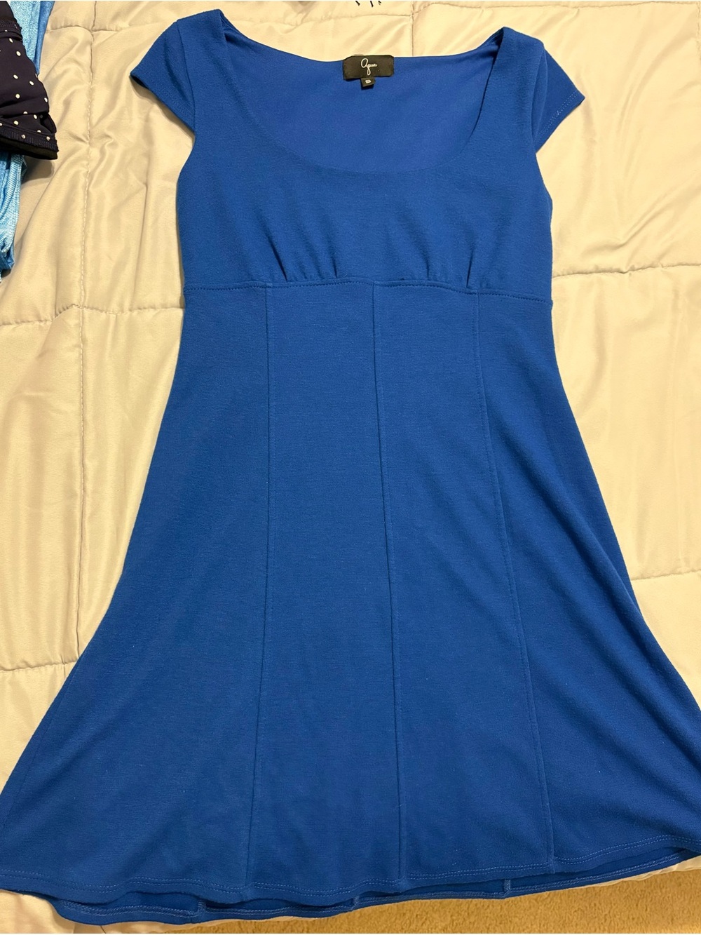 Aqua Cobalt Blue Cap-Sleeve Fit-and-Flare Midi Dress